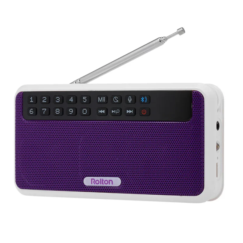 Rolton E500 Мини Портативный fm-радио музыкальный плеер Поддержка Micro TF карты Bluetooth динамик светодиодный беспроводной радио - Цвет: Фиолетовый