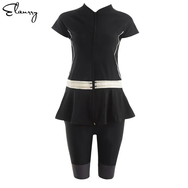 2018 New Women Swimwear Sport Tankinis Set Swimsuit Short Sleeve Two Pieces Beach Swimming Suit Shorts Surfing Beachwear Female | Спорт и