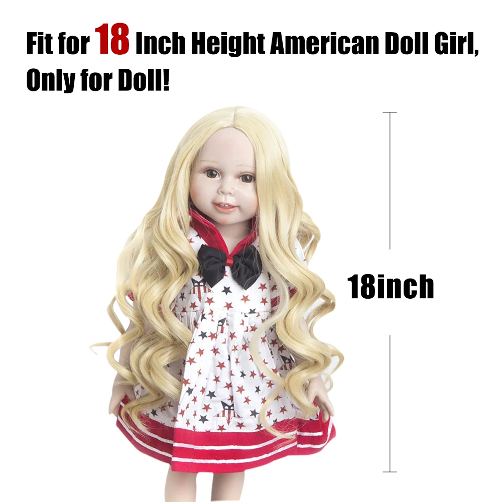 

Free shipping high temperature fiber long light blonde wave curly doll wigs for 18'' Height American doll accessories
