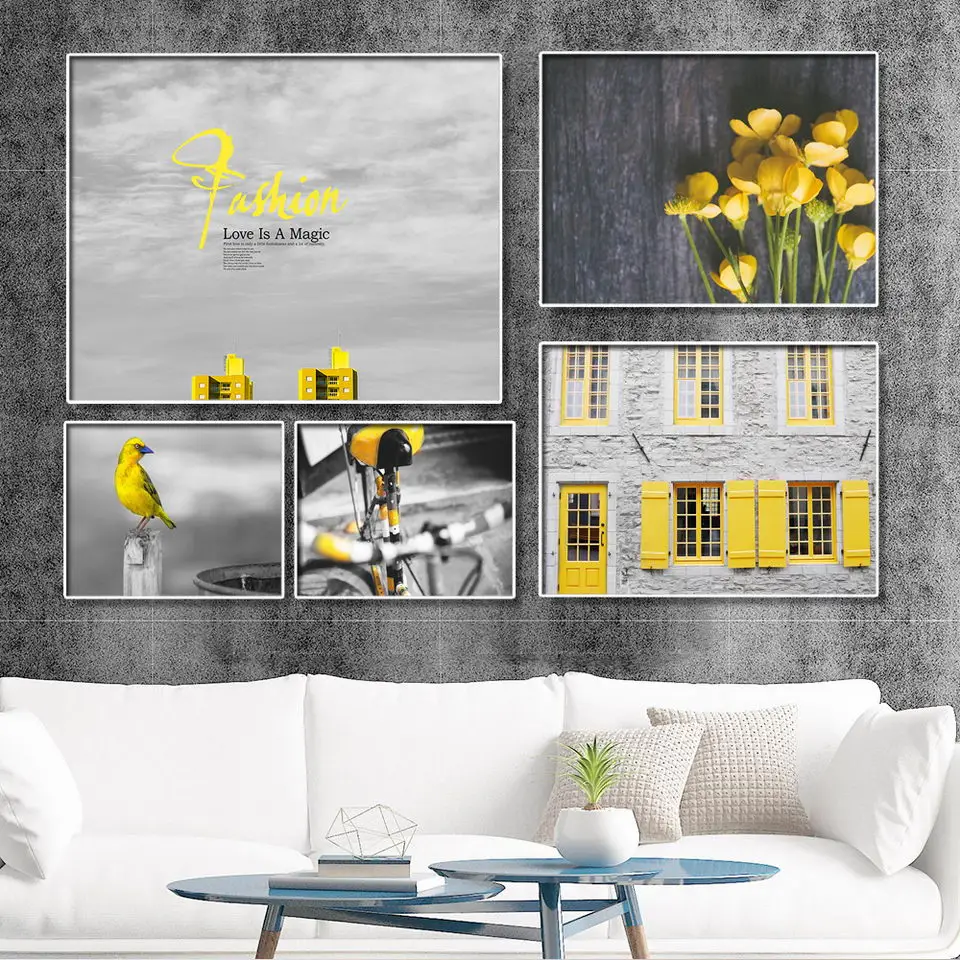 Vinsonloud Декор для дома, современный креативный фон для дивана, настенная живопись, Простой Холст, печать, желтый, уличный пейзаж