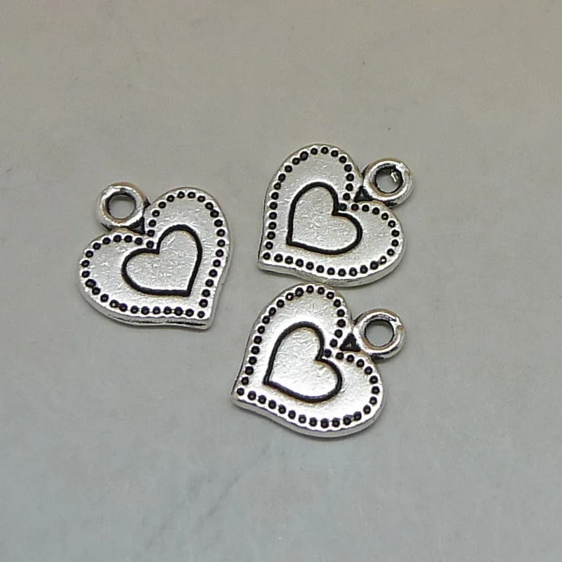 

nevstop 200Pcs/lot Vintage Silver Little Heart Charms 13X14mm Cute Geometric Pendant DIY Jewelry Findings
