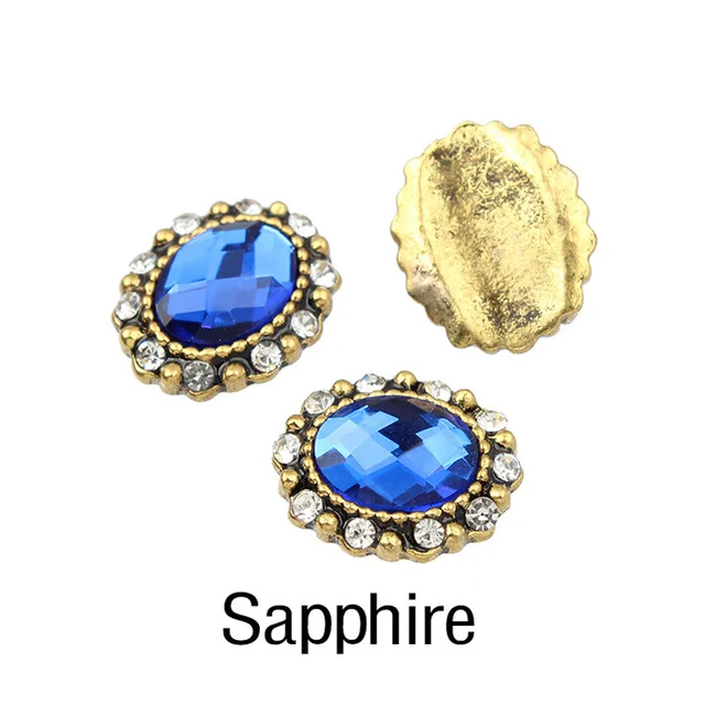 Sapphire 10 шт Разноцветные овальные сетки Стразы для ногтей дизайн 3d Золотой сплав блестящие ногти со стразами аксессуары DIY Металл для ногтей Инструменты - Цвет: Sapphire