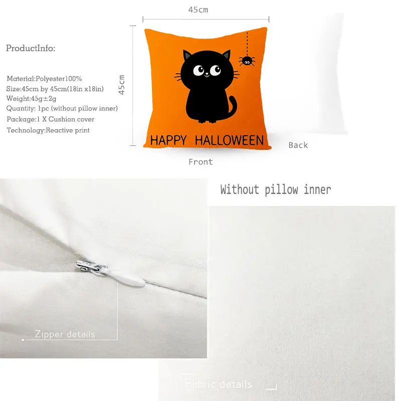 YWZN Halloween Printing Cushion Cover Pumpkin Cat Throw Pillow Case Decorative Pillowcase | Дом и сад