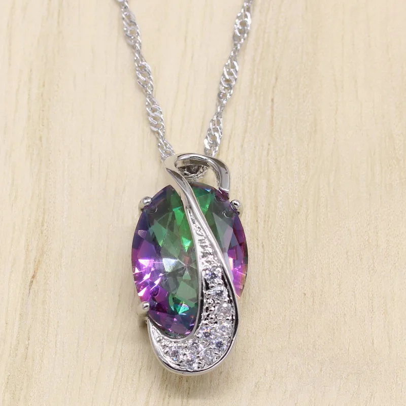 Mystic Rainbow Fire кубический цирконий ювелирные наборы серебро 925 ювелирные украшения для женщин серьги/кулон/ожерелье/Кольцо/браслет