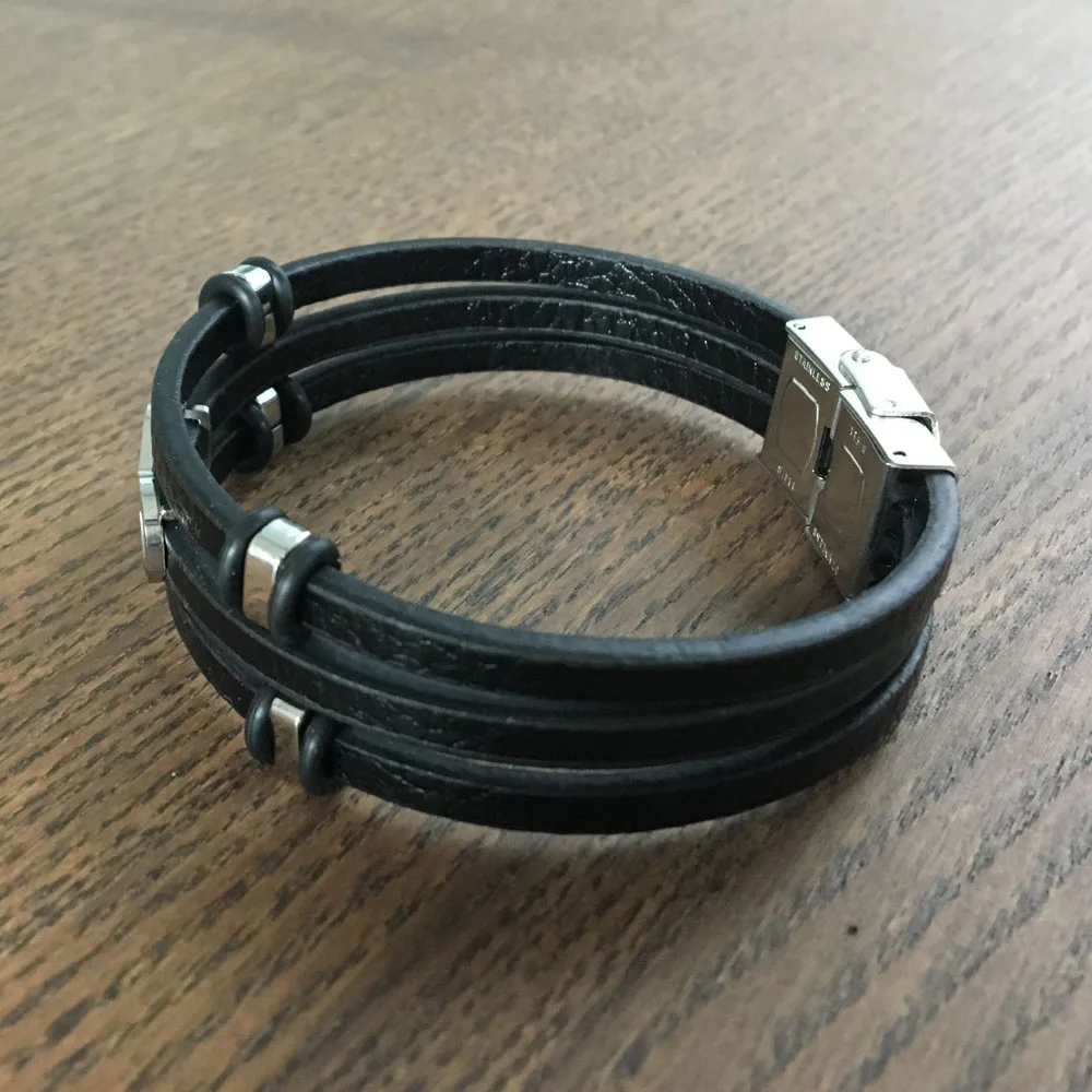 Мужские кожаные браслеты Infinity Shape модные из нержавеющей стали аксессуары для