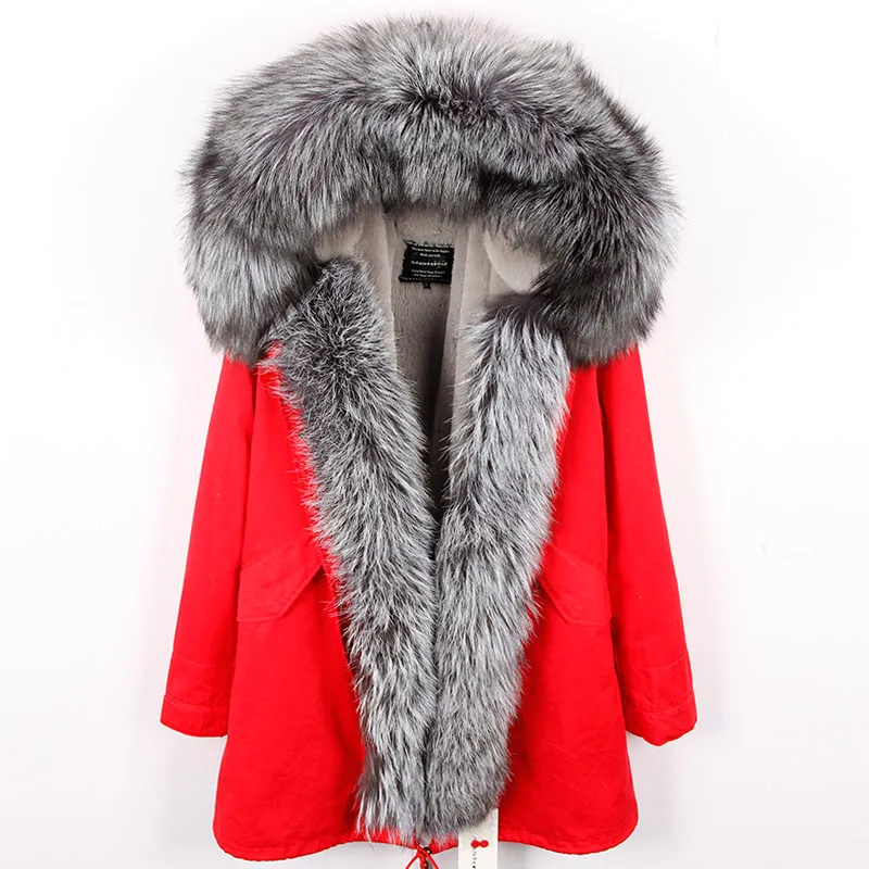 

Winter Jackt Women Real Fur Coat Long Parka Natural Raccoon Fur Collar Hood