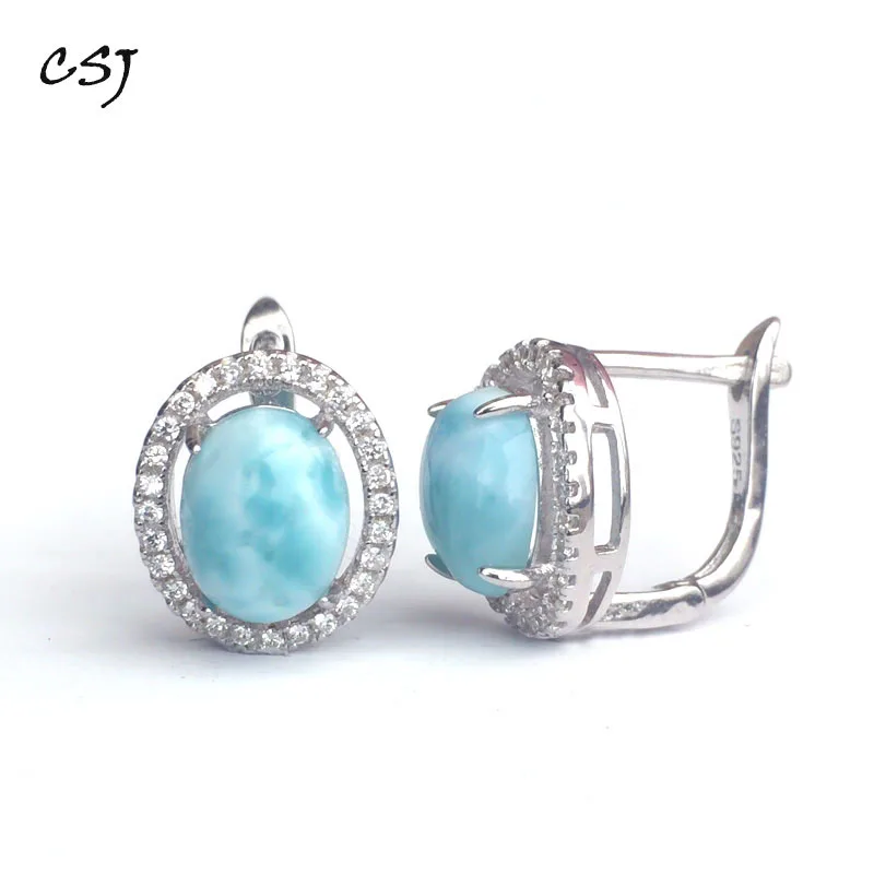 blue Larimar CSJ, классические Серьги Larimar, хорошее качество, Стерлинговое Серебро 925 пробы, натуральный синий драгоценный камень, хорошее ювелирное изделие, обручальные кольца для женщин, подарок - Цвет камня: blue Larimar