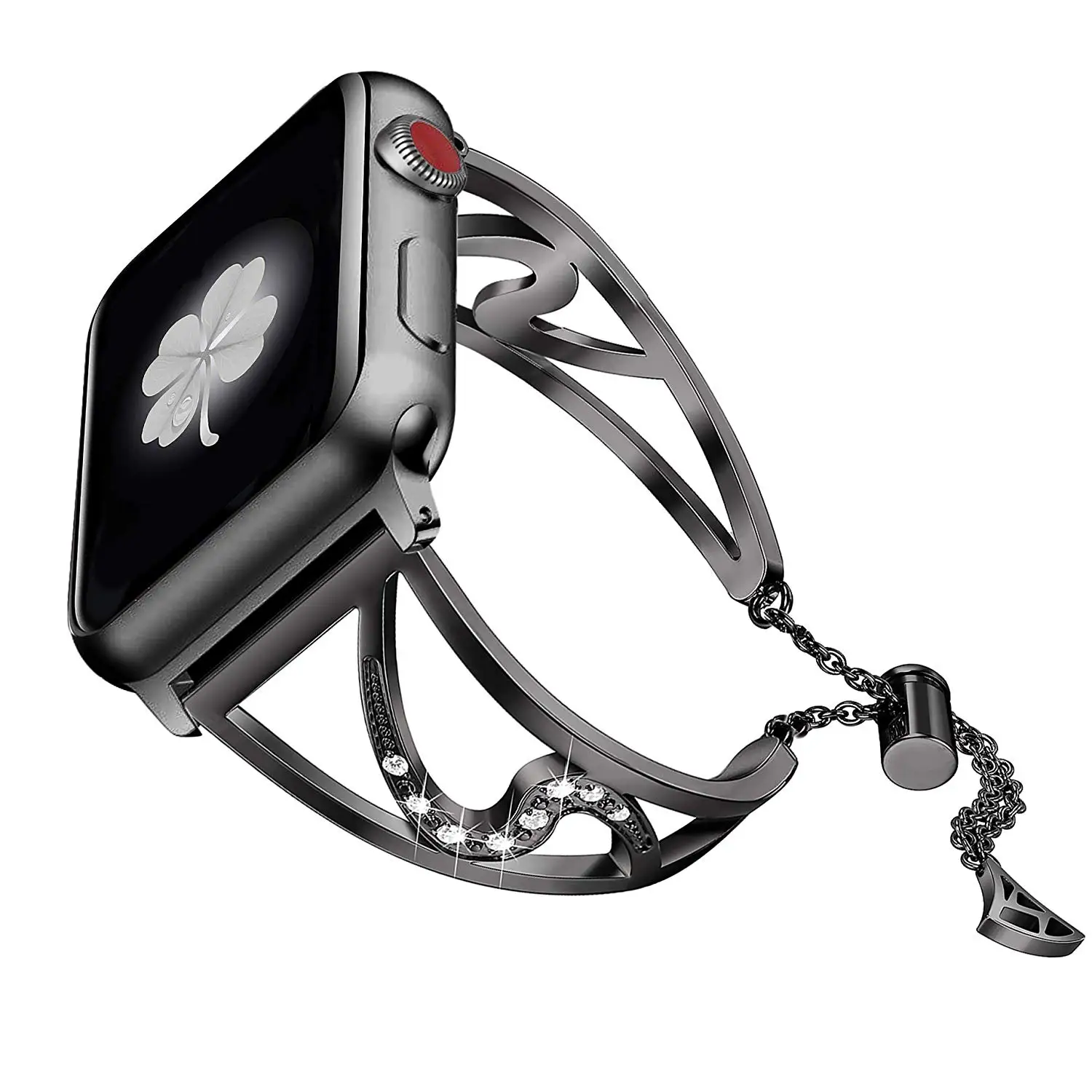 black Алмазный ремешок для часов Apple watch 38 мм 40 мм 42 мм 44 мм браслет женский ремешок из нержавеющей стали для iwatch серии 5/4/3/2 - Цвет ремешка: black