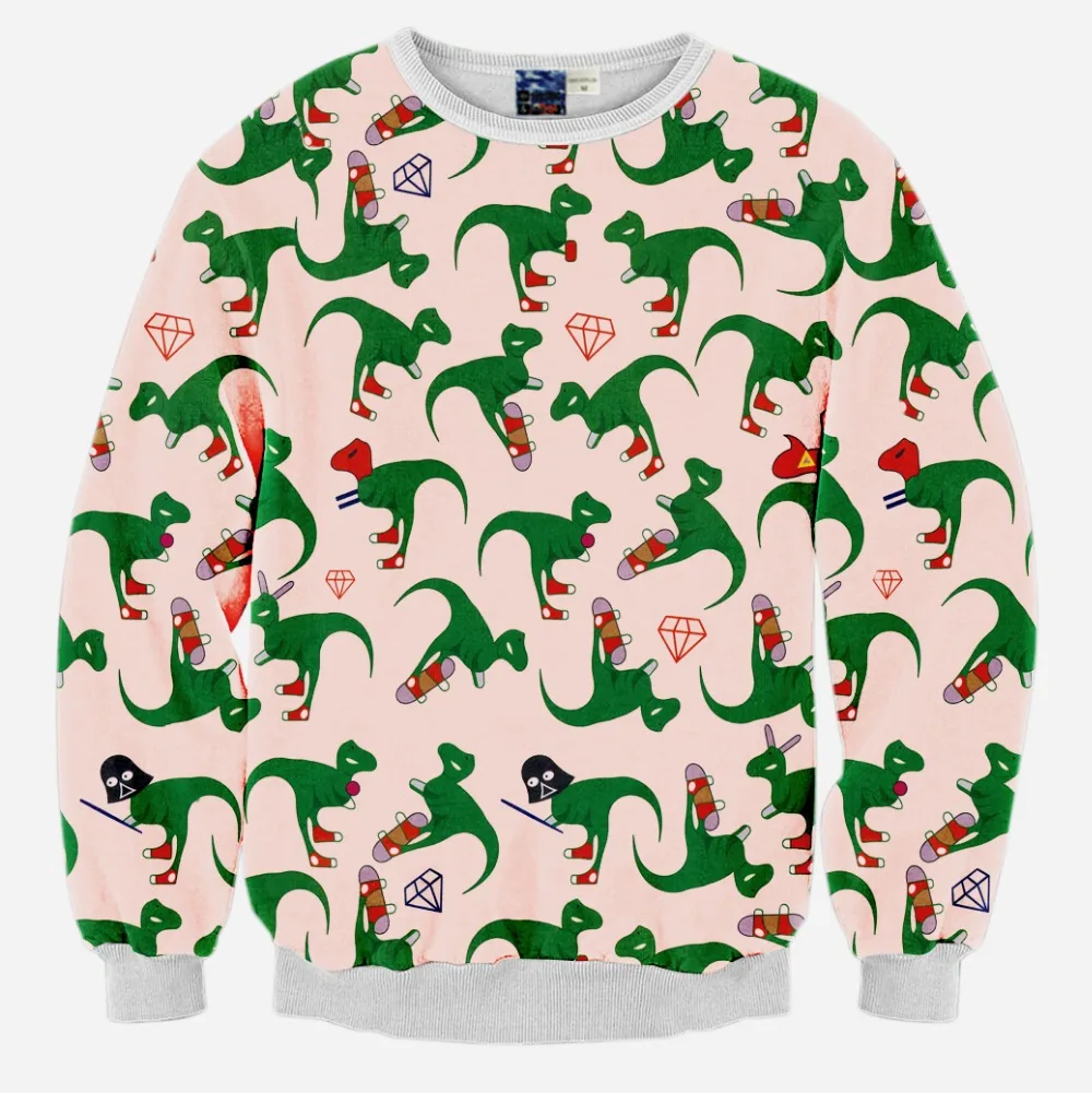 Объёмный рисунок (3D принт) Толстовка мультфильм с принтом динозавра для мужчины и