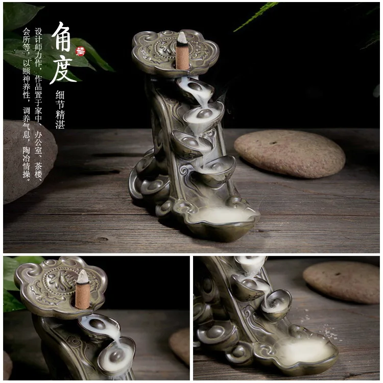 

Chinese antique ceramics creative home indoor Buddha bless ornaments Ruyi back incense burner home decoration