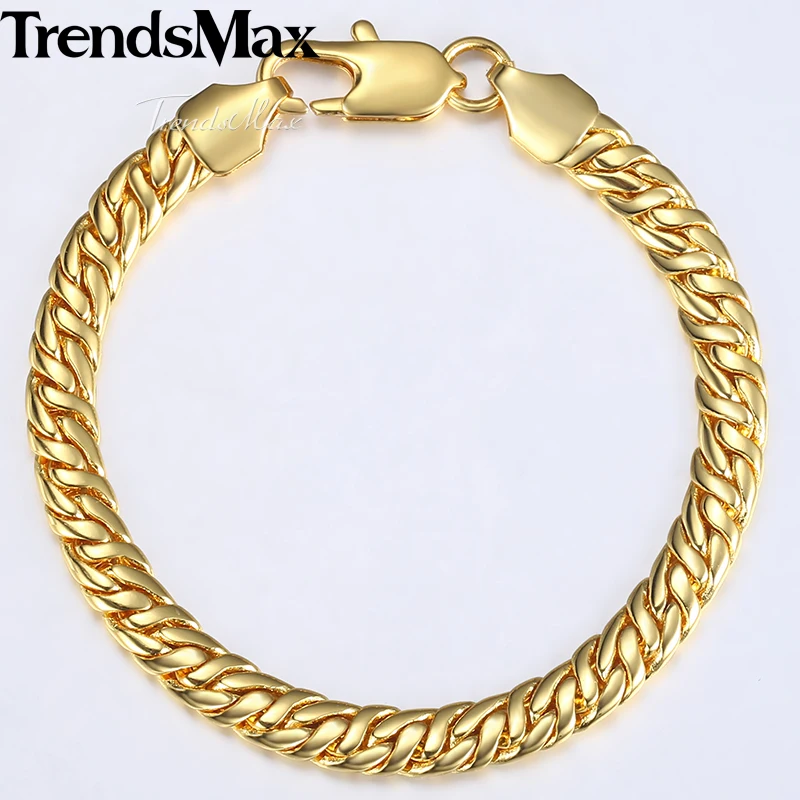 Trendsmax 7mm Bracelet for Men Women Gold Filled Snake Herringbone Chain 2018 Fashion Jewelry Gift 8.19inch KGB431 | Украшения и