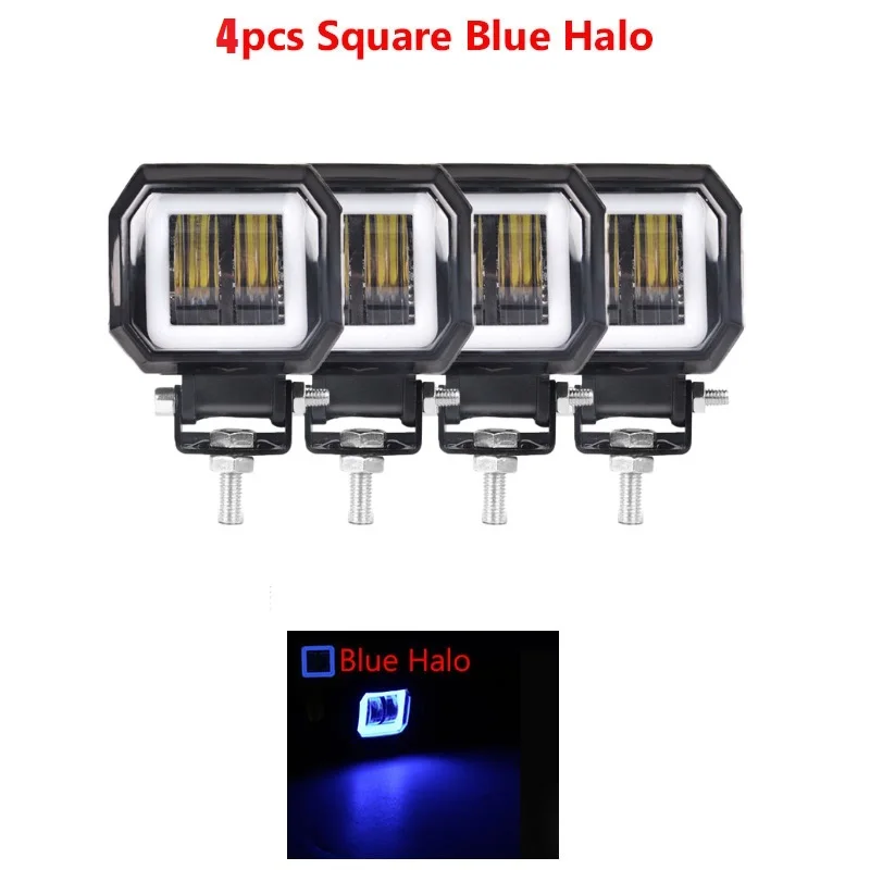 4pcs Square Blue 3-дюймовый 7D объектива светодиодный рабочий светильник, круглая, квадратная, Портативный Точечный светильник s внедорожный грузовик Вождение машины лодки мотоцикла ATV 12V 24V Угол Глаза - Цвет: 4pcs Square Blue