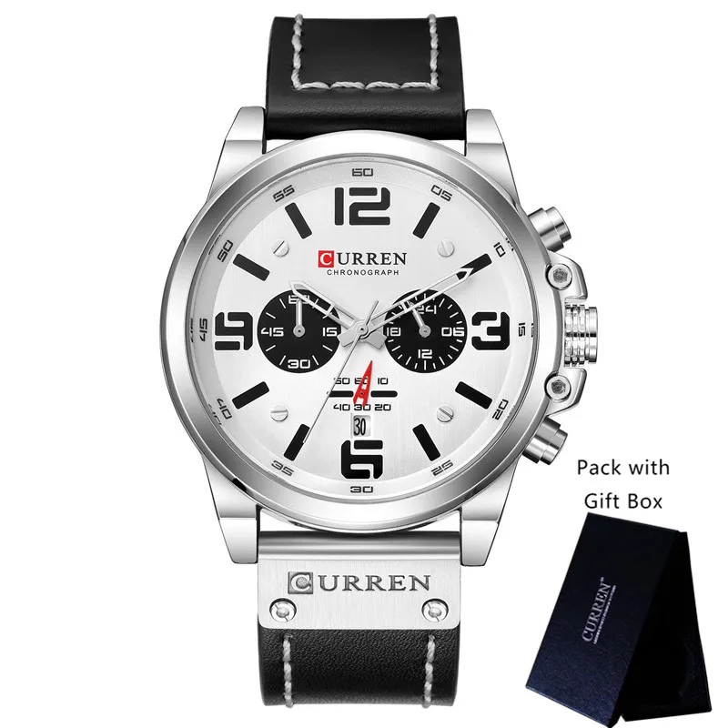 CU831406 with box Relogio masculino Curren Мужские часы Топ бренд класса люкс Хронограф водонепроницаемые спортивные мужские часы кожа военные новые наручные часы 8314 - Цвет: CU831406 with box