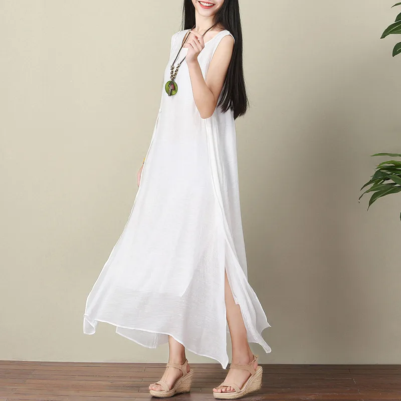 Женский сарафан без рукавов хлопковое белое платье майка большого размера