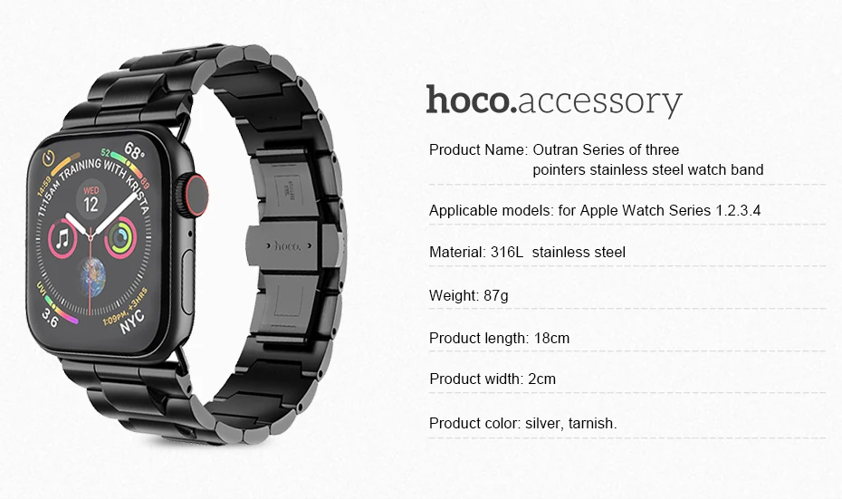 HOCO Марка ремешок из нержавеющей стали для Apple Watch Series 1 2 3 4 5 ремешок металлический браслет бабочка пряжка для iWatch 42/44/38/40 мм