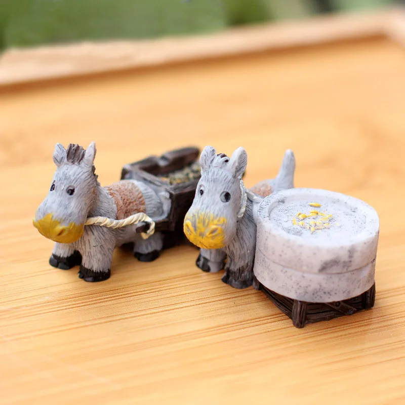 Donkey Pull Cart каменная мельница миниатюрный Сказочный Сад домашнее украшение для
