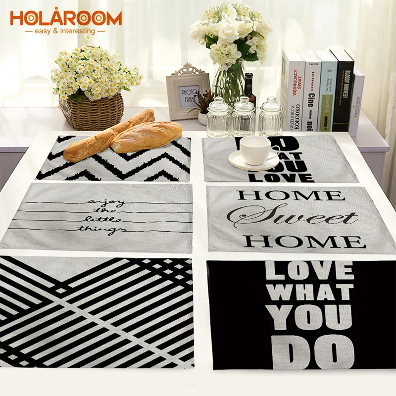 Черно-белые подставки Holaroom с абстрактным геометрическим принтом из хлопка и льна