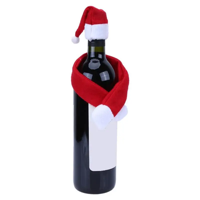 1 Set Party Christmas Wine Hat Scarf Tie Bottle Cover for Home Dinner New Santa Claus Gift Kitchen Table Cup Decor | Дом и сад