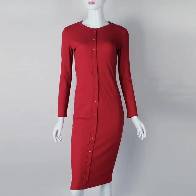 2018 Wankou Повседневное женское платье Красный Bodycon женский Vestidos украсить Пуговицы o