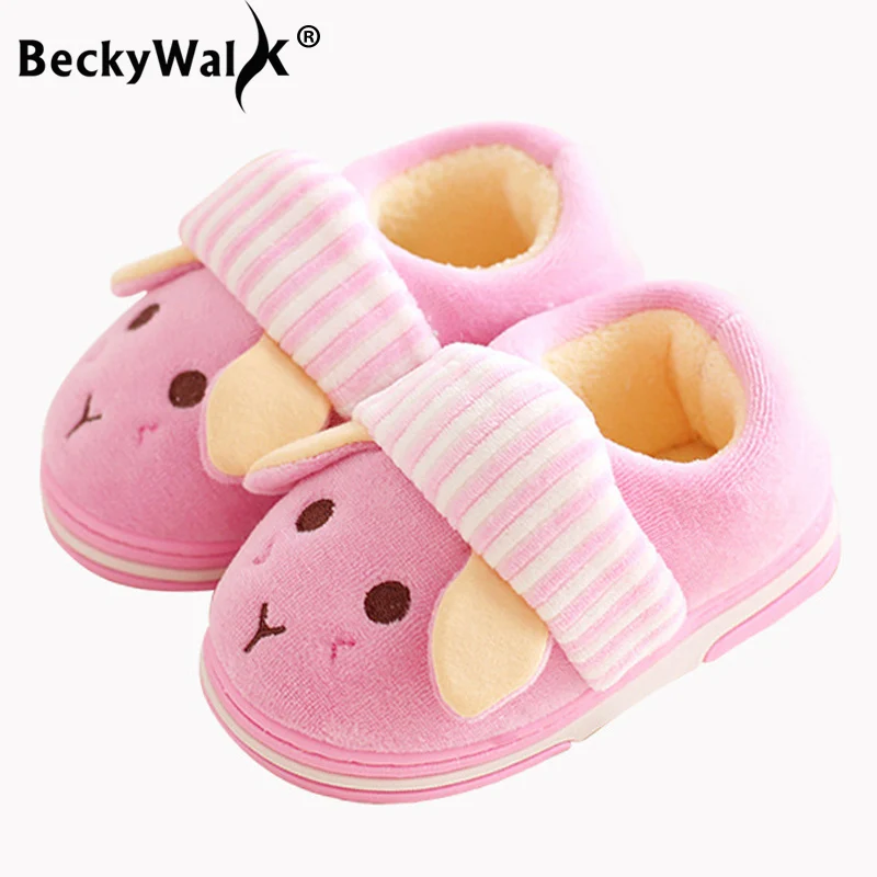 Зимние детские тапочки BeckyWalk плюшевые комнатные Мультяшные Детские хлопковые