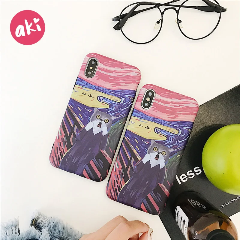 AKI Funny Cat Phone Case for iPhone 6 Plus Spoof Edvard Munch Soft TPU Back Cover 6s |