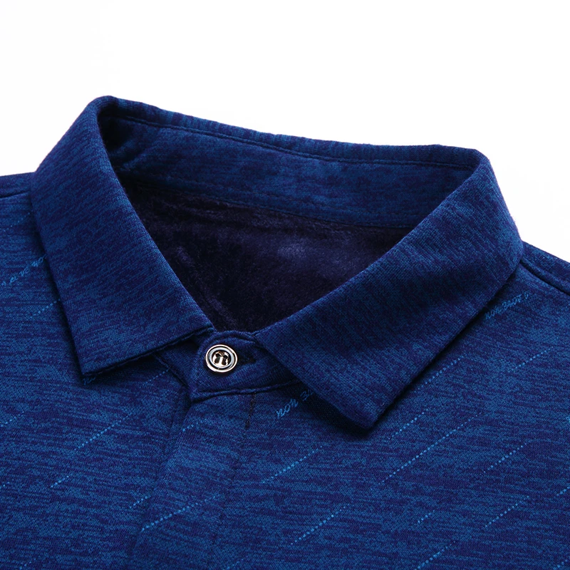 2018 new Mens Long Sleeve Plus Velvet Shirts purple Blue Slim Elegant Men Winter Keep Warm Striped Turn down Collar Shirt | Мужская