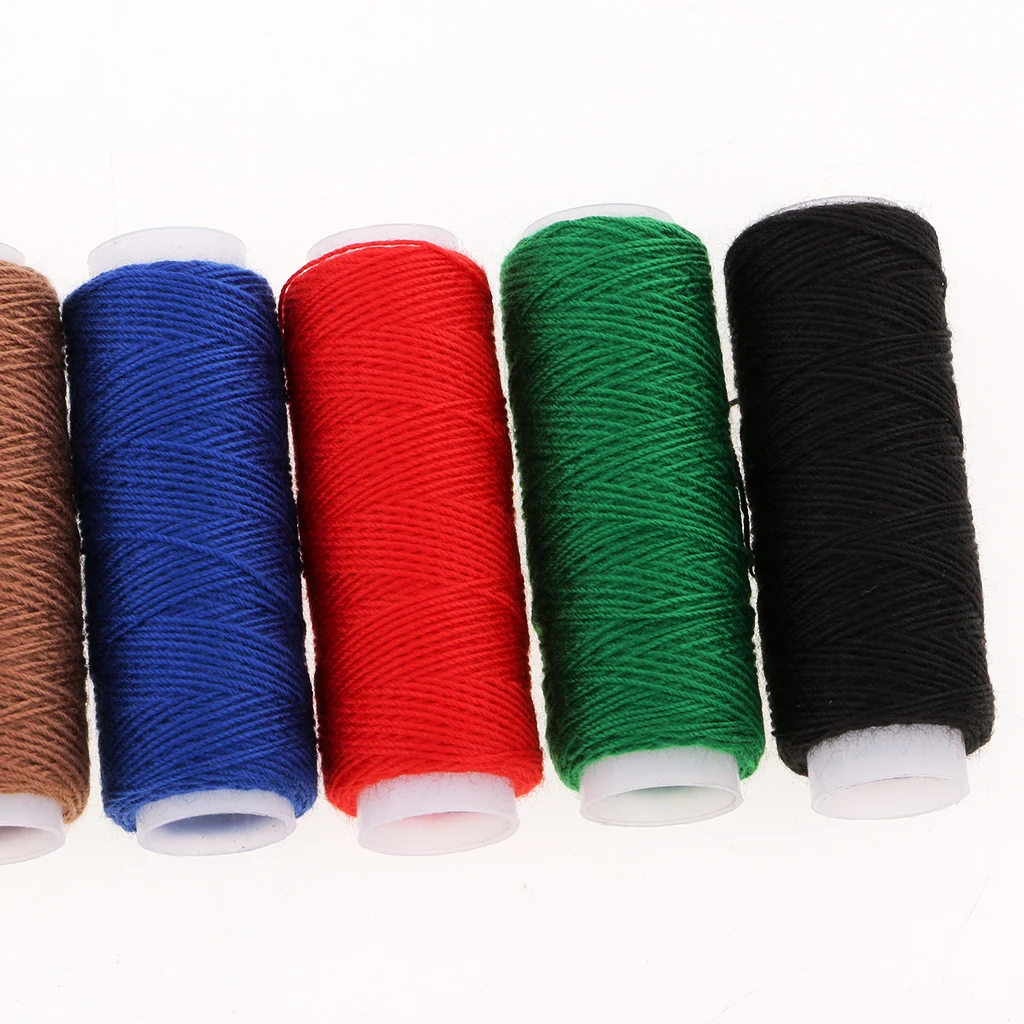 14Pcs Upholstery Needles Curved+ 10 Rolls Polyester Thread Cord for Jeans Denim Button Sew Craft Rainbow