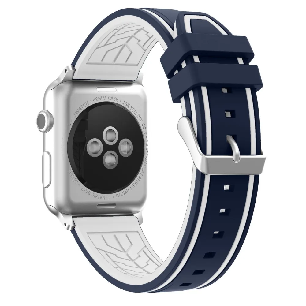 Двухцветная Мягкая силиконовая лента для Apple Watch Series 4 3 2 1 ремешок часов 42 мм 38