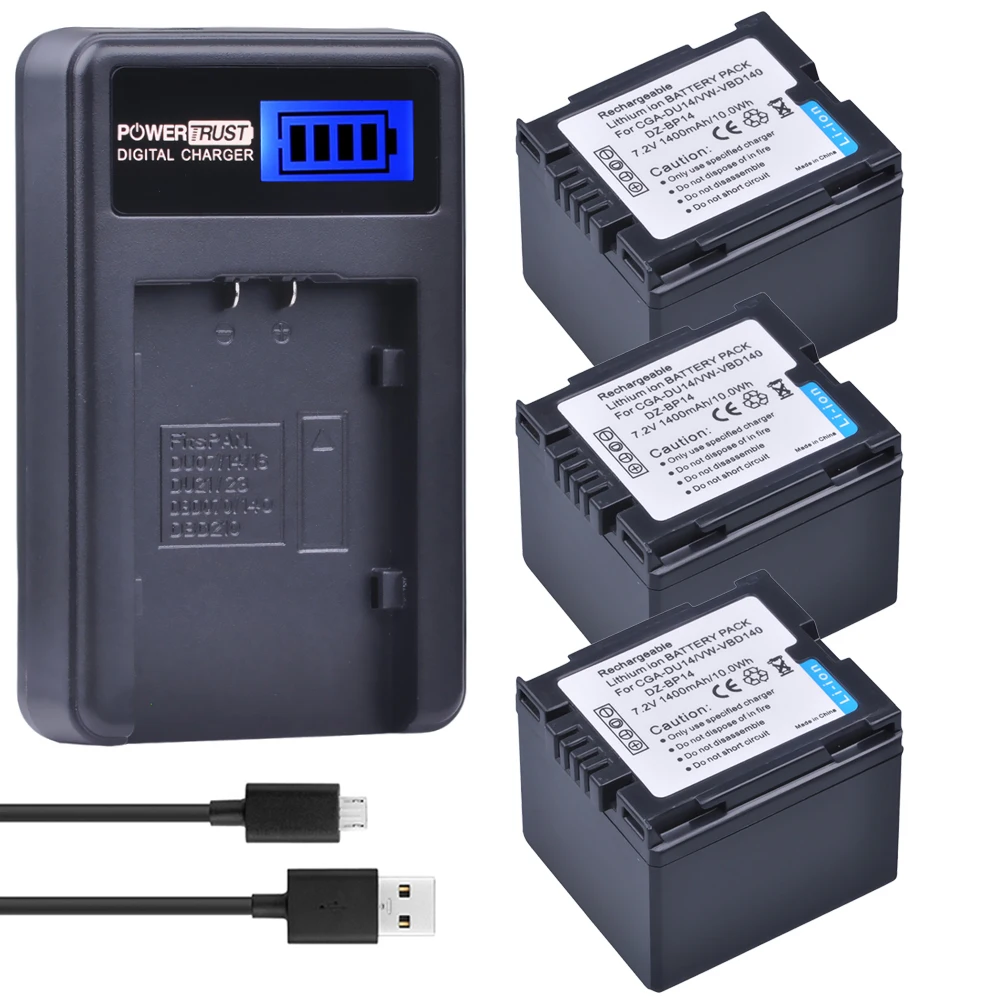 PowerTrust 3 шт. 7 2 в CGA DU14 CGADU14 Аккумулятор для камеры + зарядное устройство USB с ЖК