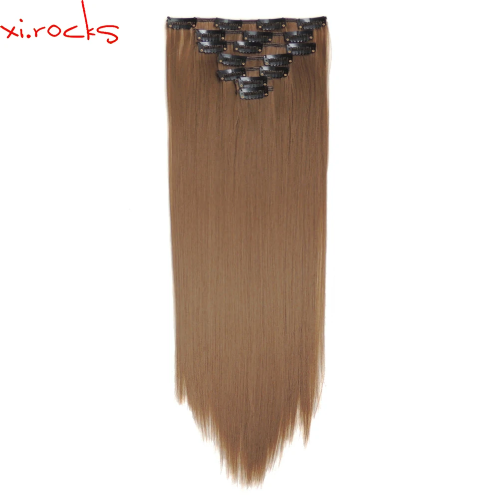

qjz13055/6A 2p Xi.rocks Synthetic Clip in Hair Extensions Straight Hairpiece Clips on the Hair Extension wigs Khaki 6A