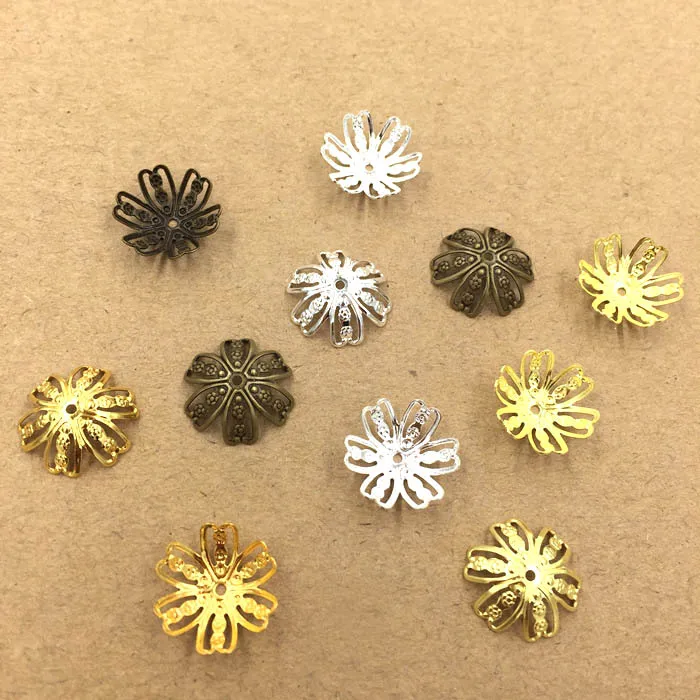

14mm Vintage Filigree Flower Charms 6 Prongs Legs Caps Spacer Beads Links Hair Clasp Bu Yao Findings Multi-color Plated