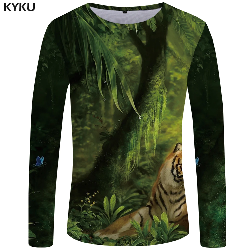 KYKU Tiger футболка мужская с длинным рукавом Футболка животное рок рыба тучка аниме океан 3d футболка классная мужская одежда модная мужская