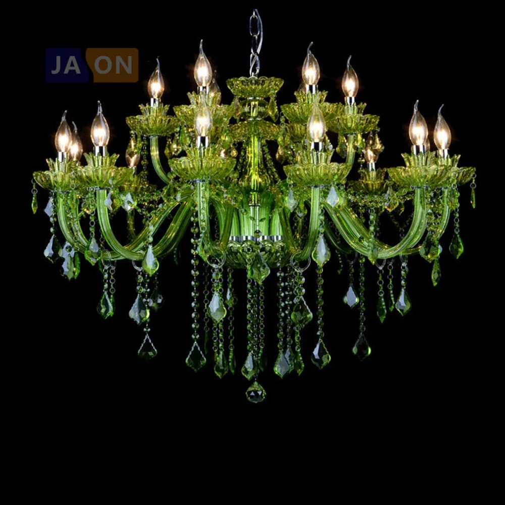 

led e14 European Iron Crystal Glass Green Chandelier Lighting Lamparas De Techo Suspension Luminaire Lampen For Foyer