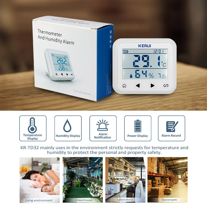 Беспроводная домашняя сигнализация KERUI с детектором температуры и влажности Wi Fi +