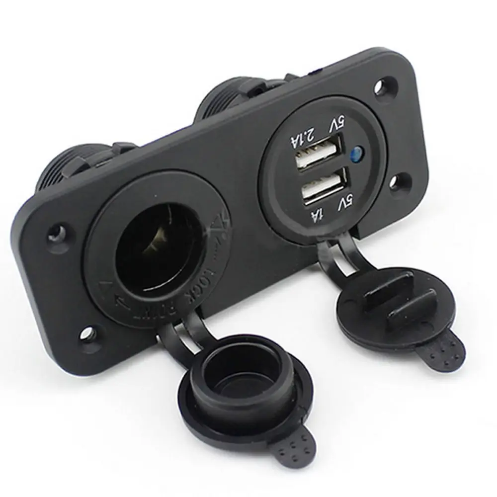 Новое черное автомобильное зарядное устройство для мотоцикла и сигареты с 2