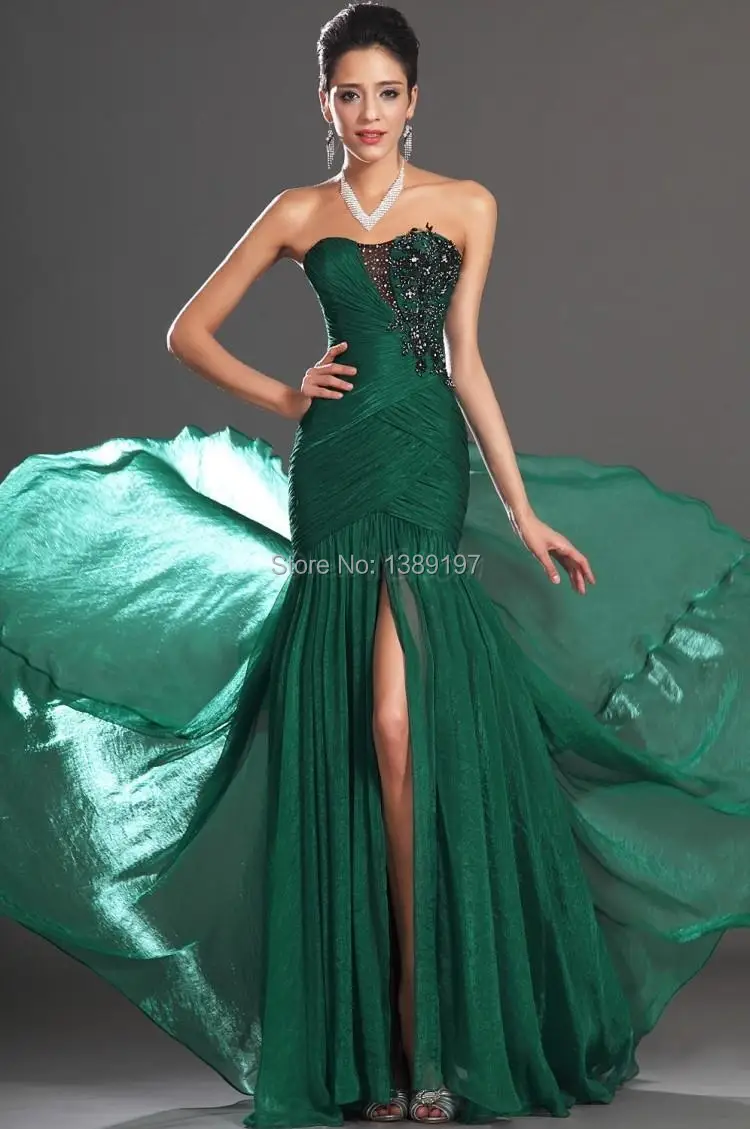 Attractive Strapless Trumpet/Mermaid Split Front Zipper Up Court Train Evening Dress|trumpet instrument|trumpet mermaid wedding dressestrumpet pocket