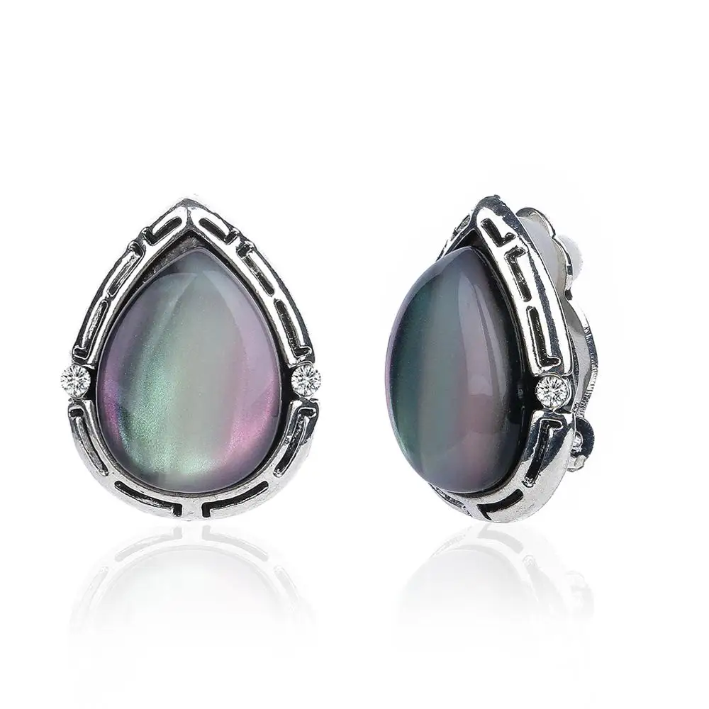 opal B HanCheng, новая мода, циркон, Овальный огненный опал, ушные клипсы, винтажные, клипсы, серьги для женщин, ювелирное изделие, античное, посеребренное, bijoux brincos - Окраска металла: opal B