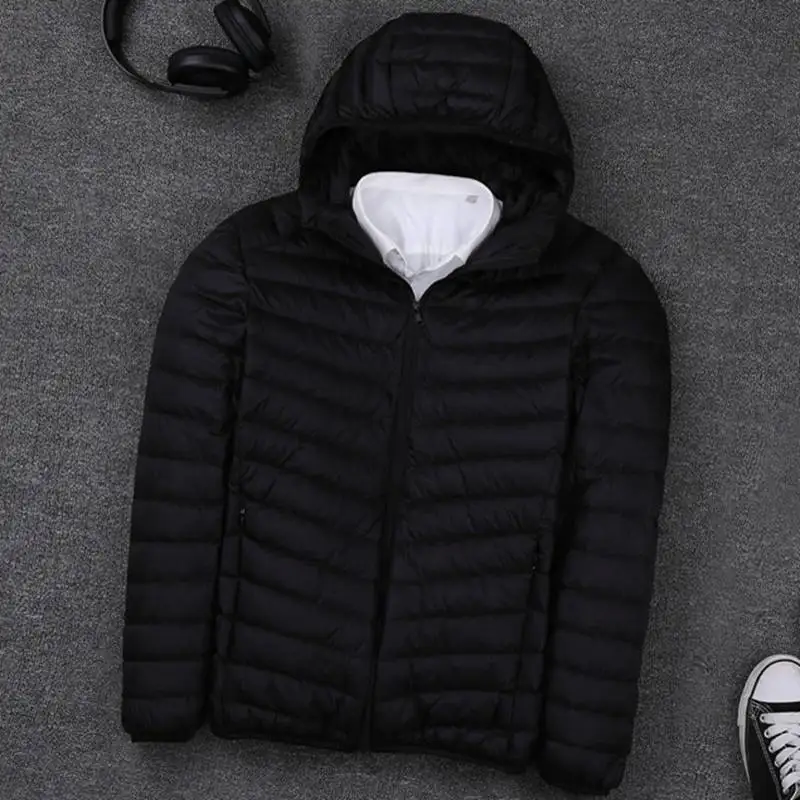 Черный FAISIENS зима размера плюс 5XL 6XL 7XL мужские куртки вес 140 кг с капюшоном с длинным рукавом темно-синий винный красный светильник тонкие куртки - Цвет: Черный