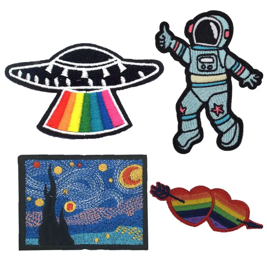 

1Pcs New Mushroom Rainbow Colored Planet Space Embroidery Iron on Patch for Clothes Sew on Applique for Bag DIY Accessories