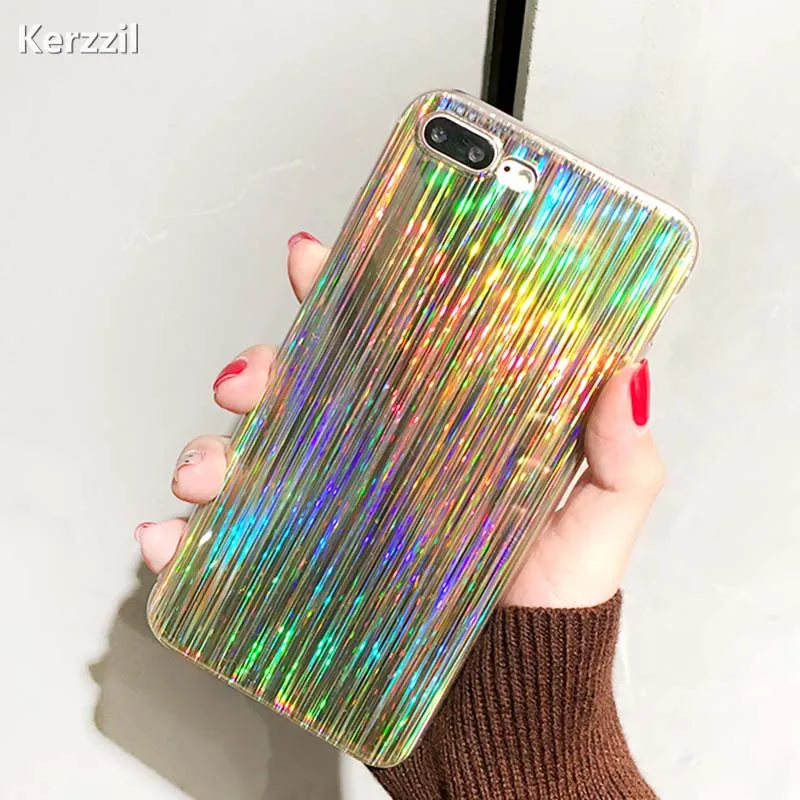Модный Цветной лазерный чехол Kerzzil для iPhone 7 6 6S Plus чехлы из мягкого ТПУ с блестящей