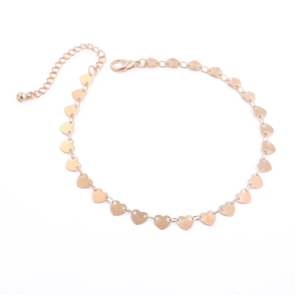 

Fashion Peach Heart Sequins Anklets Handmade Gold Silver Foot Chain Anklet Bracelet for Women Bohemian Jewelry