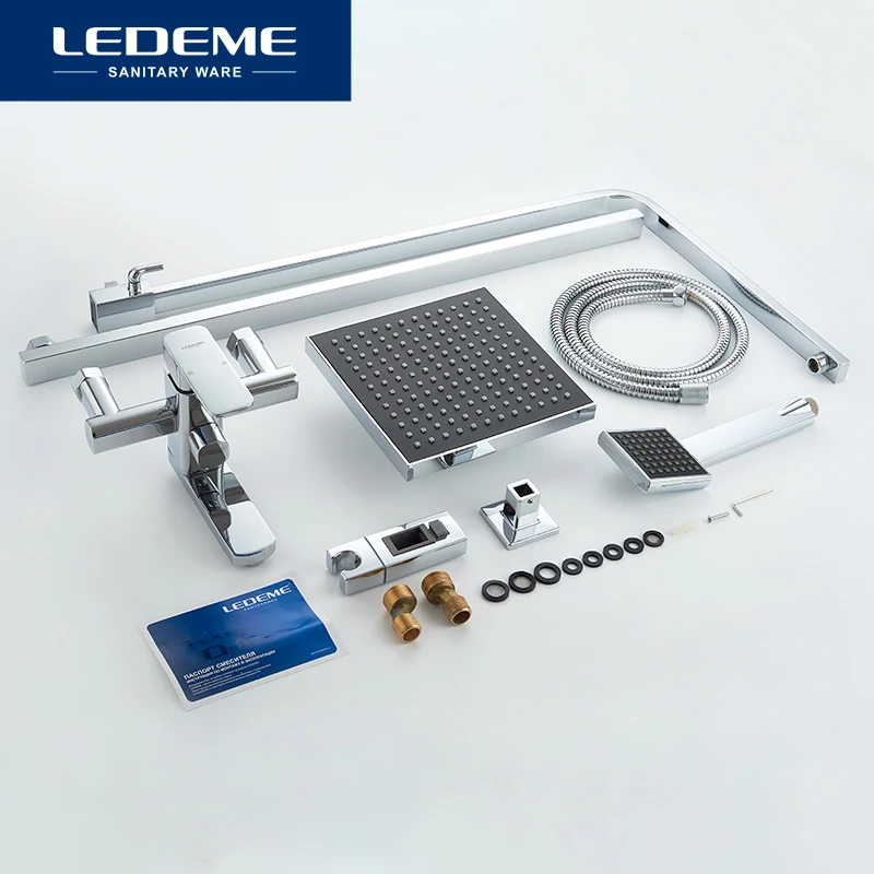 LEDEME Штанга со смесителем и тропическим душом латунь Цвет: хром L2433|Смесители для