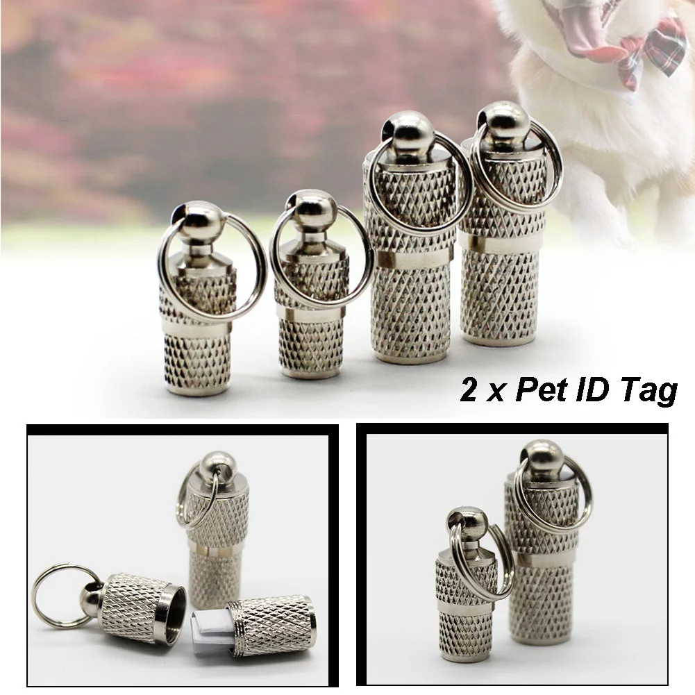 2 Pcs Dog Cat Silver Barrel Tube Address Label Storage Mini Metal Pet Id Tag Anti Lost Collar | Дом и сад