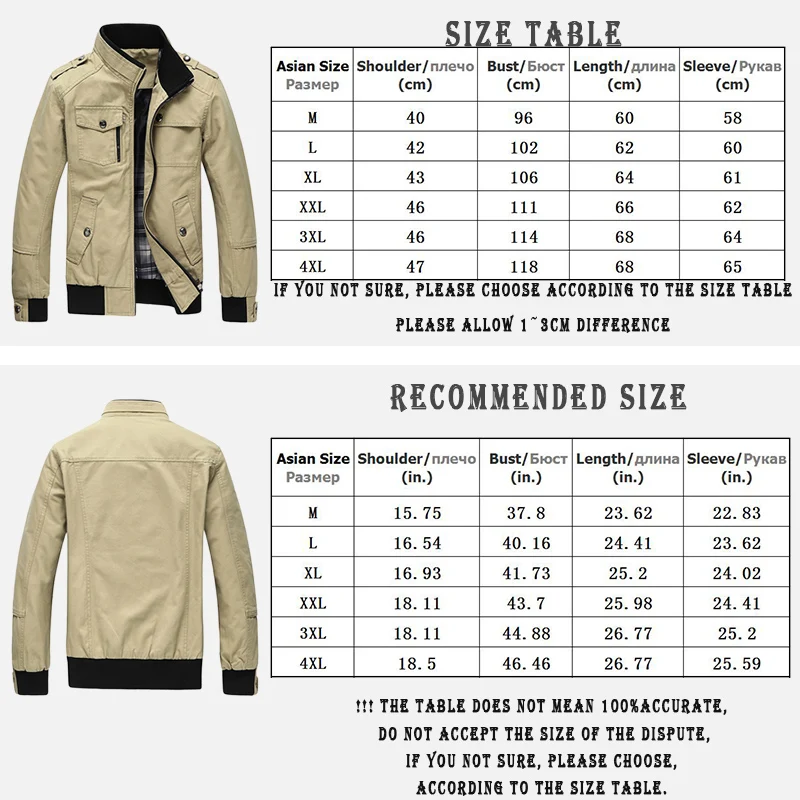 

Vogue Nice Casual Mens Jacket Spring Army Military Jacket Men Coats Winter Male Outerwear Autumn Overcoat Khaki 6XL