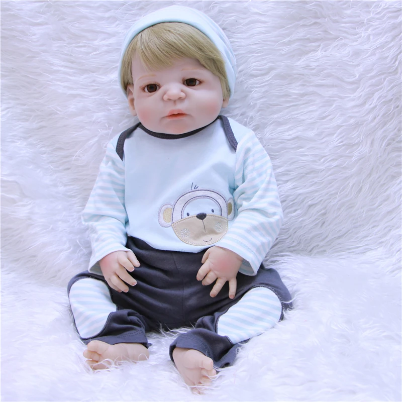 

Full silicone Vinyl 22 Inch Reborn Boy Doll Handmade Newborn Baby Collectible Babies Boy Dolls Kids Birthday Xmas Gift