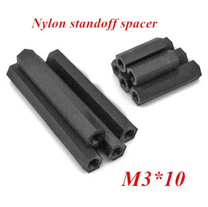 

100PCS/lot M3*10 Black Nylon Hex Standoff Spacer M3 Female * M3 Female Length 10mm