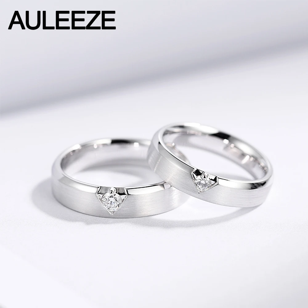 AULEEZE Solitaire круглой огранки натуральным бриллиантом Пара Кольца 18 К белого золота для мужчин и женщин обручальное любителей кольцо верности