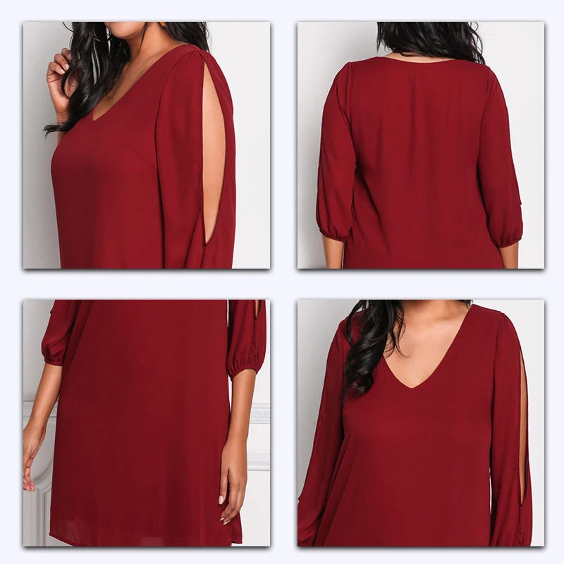 MISS Behave Chiffon Dress Women Plus Size Hollow Out Wrist Solid Winter Autumn Casual Dresses Fall Knee-Length | Женская одежда