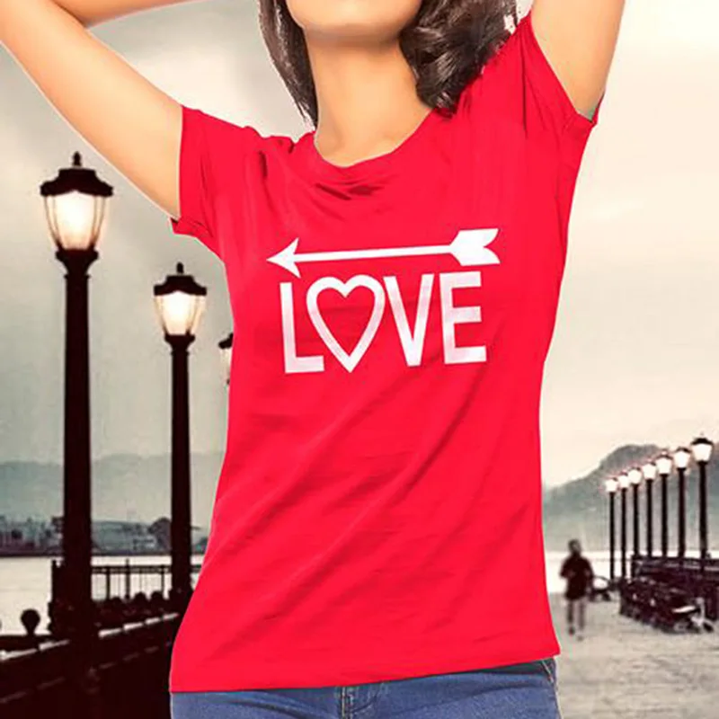 

BKLD Valentine Shirts Cotton Women Letters ONE LOVE Printed Couples T Shirts Matching Summer Short Sleeve T-shirt Couple Clothes