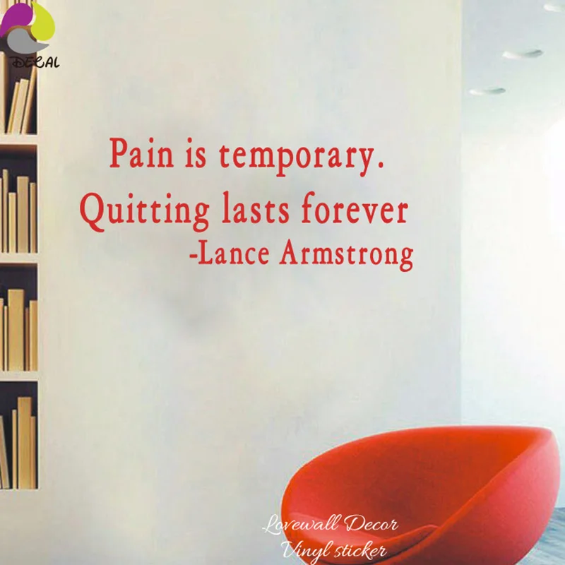 Мужская виниловая наклейка с надписью Pain is temporary Out last forever Lance Armstrong|wall sticker|quote wall